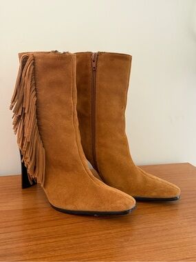 Predictions Leather Collection Suede Fringe Stiletto Ankle Boots Size 8